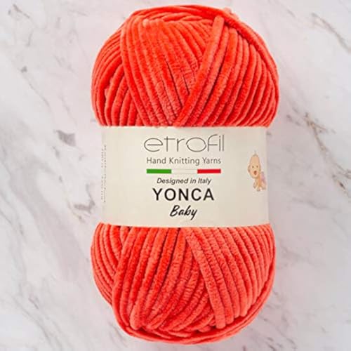 Etrofil Yonca Chenille-Garn, 100 % Polyester, jeder Strang 100 g, 120 m, 6: Super Bulky (Orange - 70216) von Etrofil