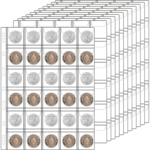10 Blatt Münzsammelseiten, Münztaschenseite mit 300 Taschen, Münzbindereinlagen Hüllen mit Standard 9 Loch für Münzalbum Aufbewahrungshalter für Währung, Briefmarken und andere Vorräte (30 Taschen) 10 Blatt Münzsammelseiten, Münztaschenseite mit 300 Taschen, Münzbindereinlagen Hüllen mit Standard 9 Loch für Münzalbum Aufbewahrungshalter für Währung, Briefmarken und andere Vorräte (30 Taschen) von Ettonsun