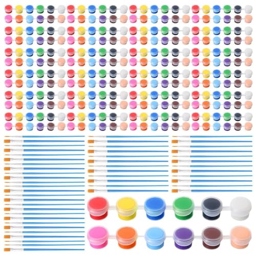 Etyrerre 336-teiliges Mini-Acrylfarben-Set, 24 Sets, 12 Farben, Acrylfarbstreifen, 48 Stück, Pinsel für Kinder und Erwachsene (2 ml) von Etyrerre