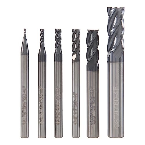 Etyrerre 6-teiliges Set mit 4 Flöten für Stahl, quadratisch, CNC, Karbid, Spiralfräser, kleine Durchmesser (1 2 3 4 6 8 mm) von Etyrerre