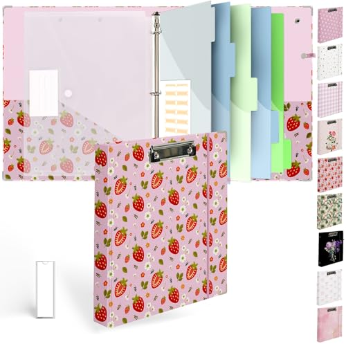 Etzul Ringbuch mit 3 Ringen, mit Klemmbrett, rosa Erdbeer-Design, inklusive Trennwänden, Aktenbeutel und Rückenschild, niedlich und praktisch für Studenten und Organisatoren Etzul Ringbuch mit 3 Ringen, mit Klemmbrett, rosa Erdbeer-Design, inklusive Trennwänden, Aktenbeutel und Rückenschild, niedlich und praktisch für Studenten und Organisatoren von Etzul