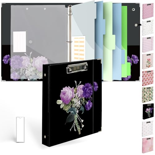 Etzul Ringbuch mit 3 Ringen, mit Klemmbrett, violettes Rosenstrauß-Design, inklusive Trennwänden, Aktenbeutel und Rückenschild, fett und anspruchsvoll für Büro oder Schule Etzul Ringbuch mit 3 Ringen, mit Klemmbrett, violettes Rosenstrauß-Design, inklusive Trennwänden, Aktenbeutel und Rückenschild, fett und anspruchsvoll für Büro oder Schule von Etzul