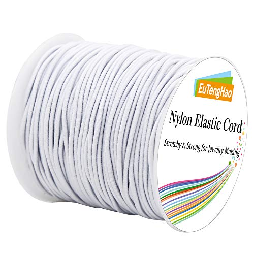 EuTengHao 1,5 mm elastische Schnur für Armband, weißes Satin-Nylon, dehnbar, 50 m Perlenschnur von EuTengHao