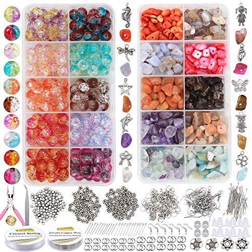EuTengHao 1458 Stück unregelmäßige Stein-Perlen, natürliche Edelstein-Perlen und Craquelé-Lampwork-Glasperlen, 8 mm, rund, handgefertigt, für Armbänder, Halsketten, Ohrringe, Schmuckherstellung von EuTengHao