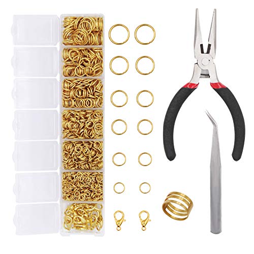 EuTengHao 1504Pcs Gold Offene Biegeringe und Hummerverschlüsse Kit Schmuckreparaturwerkzeuge Kit Schmuckherstellungszubehör Kit mit Schmuckherstellungszubehör für die Reparatur von Halsketten (Gold) EuTengHao 1504Pcs Gold Offene Biegeringe und Hummerverschlüsse Kit Schmuckreparaturwerkzeuge Kit Schmuckherstellungszubehör Kit mit Schmuckherstellungszubehör für die Reparatur von Halsketten (Gold) von EuTengHao