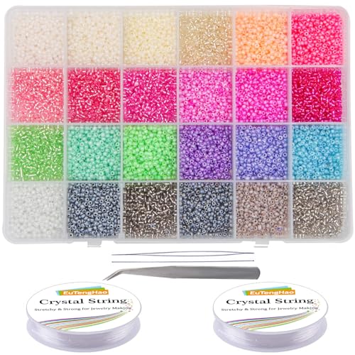 EuTengHao 15646 Stück Pony Rocailles 2 mm mehrfarbig kleine Glasperlen Taillenperlen mit Pinzette Armband Schnur für DIY Armband Halsketten Ohrringe Schmuckherstellung Zubehör EuTengHao 15646 Stück Pony Rocailles 2 mm mehrfarbig kleine Glasperlen Taillenperlen mit Pinzette Armband Schnur für DIY Armband Halsketten Ohrringe Schmuckherstellung Zubehör von EuTengHao