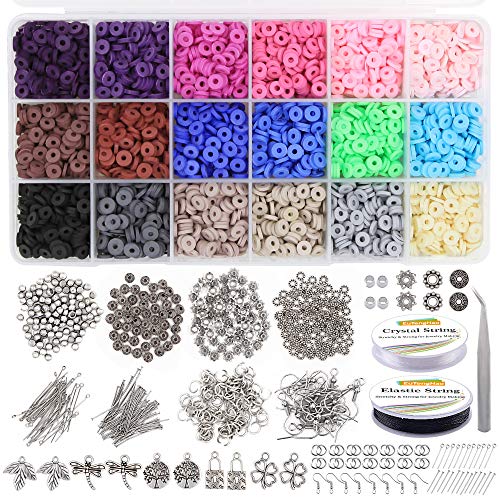 EuTengHao 5755Pcs Flache runde Polymer Clay Abstandsperlen, Keramikperlen, afrikanische Scheibenperlen für Schmuckherstellung Armbänder Halskette Ohrring DIY Bastelset von EuTengHao