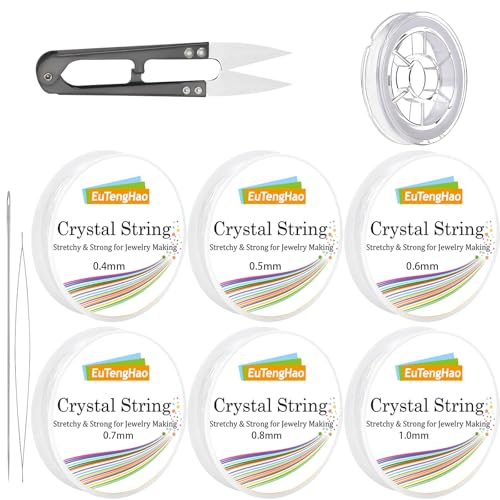 EuTengHao 7 Rollen elastische Armband Schnur 0,4mm/0,5mm/0,6mm/0,7mm/0,8mm/1mm Kristall dehnbar elastische Perlenschnur mit Perlen Nadeln und Schere für Armbänder Schmuckherstellung Perlen Zubehör EuTengHao 7 Rollen elastische Armband Schnur 0,4mm/0,5mm/0,6mm/0,7mm/0,8mm/1mm Kristall dehnbar elastische Perlenschnur mit Perlen Nadeln und Schere für Armbänder Schmuckherstellung Perlen Zubehör von EuTengHao