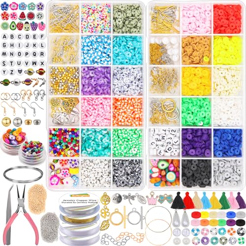 EuTengHao Clay Beads Armband Making Kit 6mm Polymer Clay Perlen für Schmuck machen Freundschaftsarmband Heishi Perlen mit Charms Letter Beads Geschenk von EuTengHao