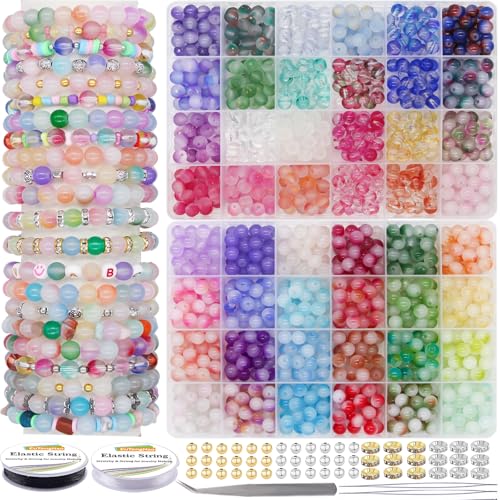 EuTengHao Glasperlen Farbverlauf & Einfarbig Kristallperlen Jade Style Perlen mit elastischen Schnüren für Armband Halskette Ohrring Schmuck machen DIY Handwerk (8mm/48 Farben) von EuTengHao