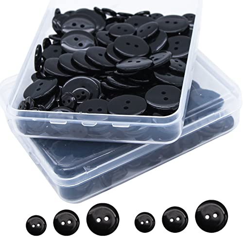 EuTengHao 200Pcs Harz Nähen Knöpfe Runde Schwarz 2-Loch Craft Buttons mit Aufbewahrungsbox 3 Größen für Hemd Schneider Mäntel Kleidung Kissenbezüge Craft Projekte von EuTengHao