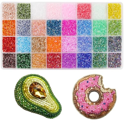 EuTengHao Röhrenperlen-Set, 3 mm, Glasperlen für Schmuckherstellung, Stickerei und Heimdekoration (32 lebendige Farben, 19200 Stück) von EuTengHao