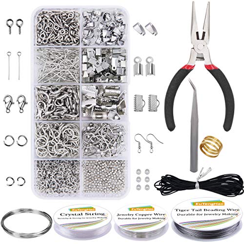 EuTengHao Schmuckherstellungs-Set, Schmuckreparatur-Werkzeug-Set mit Schmuckzange, Perlendraht, offener Bindering, Karabinerverschlüsse, Halsketten, Kordel, Bandenden, Schmuckherstellung, für Schmuck von EuTengHao