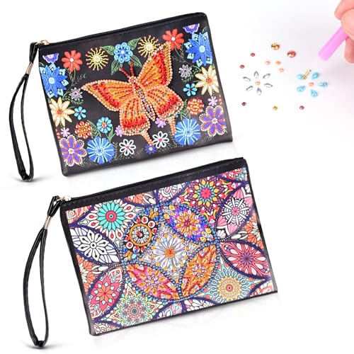 Euakee Diamond Painting Kinder, 2 Stücke Basteln Kleine Kosmetiktasche, Bastelset Mädchen 6 7 8 9 10 Jahre, Geburtstagsgeschenke für Kinder Erwachsene, Geschenk Mädchen 6-12 Jahre von Euakee