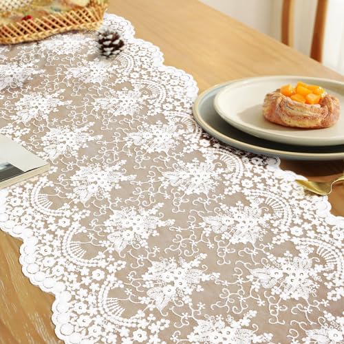 Euatiwal Tischläufer mit Spitze, 228 cm lang, Tischdekoration, Vintage-Stil, Küche, Esstisch, langer Spitzenläufer, exquisiter Spitzenstoff für Hochzeit, Empfang, Brautparty, Urlaubsparty, Weiß Euatiwal Tischläufer mit Spitze, 228 cm lang, Tischdekoration, Vintage-Stil, Küche, Esstisch, langer Spitzenläufer, exquisiter Spitzenstoff für Hochzeit, Empfang, Brautparty, Urlaubsparty, Weiß von Euatiwal