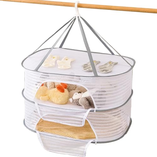 Eubeneortho Wäscheständer, faltbar, zum Aufhängen, Netz, mit Reißverschlüssen, Korb, Trocknernetz für Obst, Samen, Gemüse, Fisch oder Kleidung, Puppe (2 Ebenen) von Eubeneortho