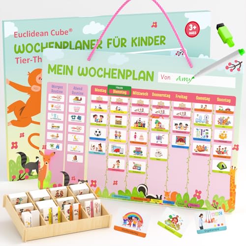 Wochenplaner Kinder - Tier Thema Magnettafel inkl. 237 Magnete, Aufbewahrungsbox, Staffeleien, Haken, Kordel & Stift - Tägliche Routinen erlernen - Montessori Spielzeug für Kinder ab 3 Jahre Wochenplaner Kinder - Tier Thema Magnettafel inkl. 237 Magnete, Aufbewahrungsbox, Staffeleien, Haken, Kordel & Stift - Tägliche Routinen erlernen - Montessori Spielzeug für Kinder ab 3 Jahre von Euclidean Cube