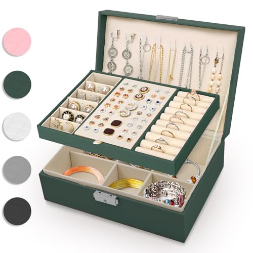 Eucomir Schmuckkästchen für Damen,Große Schmuckaufbewahrung 2-Schichtige Reise Schmuckschatulle PU-Leder Schmucketui für Ringe,Armbänder,Ohrringe,Halsketten,Grün Eucomir Schmuckkästchen für Damen,Große Schmuckaufbewahrung 2-Schichtige Reise Schmuckschatulle PU-Leder Schmucketui für Ringe,Armbänder,Ohrringe,Halsketten,Grün von Eucomir