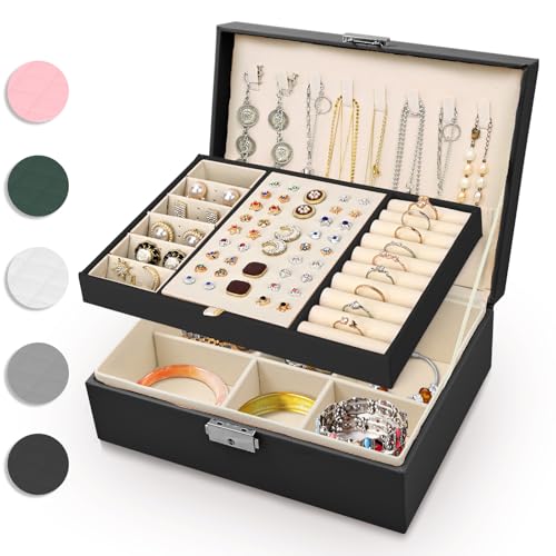 Eucomir Schmuckkästchen für Damen,Große Schmuckaufbewahrung 2-Schichtige Reise Schmuckschatulle PU-Leder Schmucketui für Ringe,Armbänder,Ohrringe,Halsketten,Schwarz Eucomir Schmuckkästchen für Damen,Große Schmuckaufbewahrung 2-Schichtige Reise Schmuckschatulle PU-Leder Schmucketui für Ringe,Armbänder,Ohrringe,Halsketten,Schwarz von Eucomir