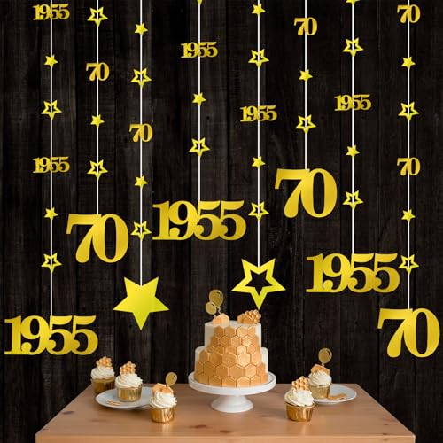 Eucutur Goldene Dekoration zum 70. Geburtstag für Männer und Frauen, vorbespannte Glitzer-Zahl 70 Jahre alt, Vintage 1955, hängende Luftschlangen, Banner, Partyzubehör, Cheers 70. Geburtstag Eucutur Goldene Dekoration zum 70. Geburtstag für Männer und Frauen, vorbespannte Glitzer-Zahl 70 Jahre alt, Vintage 1955, hängende Luftschlangen, Banner, Partyzubehör, Cheers 70. Geburtstag von Eucutur