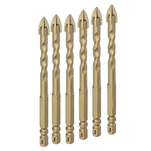 Eujgoov 10pcs Mauerwerkstraßen mit Hexem Griff Zementiertes Carbid -Keramikfliesenkreuzspeer 1/4 -Zoll Bohrer Bit Kit für Glasholzbeton (8 mm Lochdurchmesser) von Eujgoov