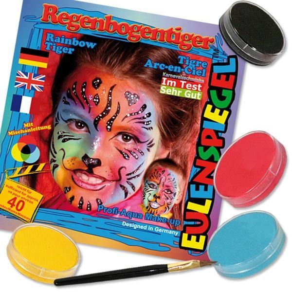 Kinderschminke-Set Regenbogen Tiger, Profi-Aqua, 4 Farben +Pinsel von Eulenspiegel