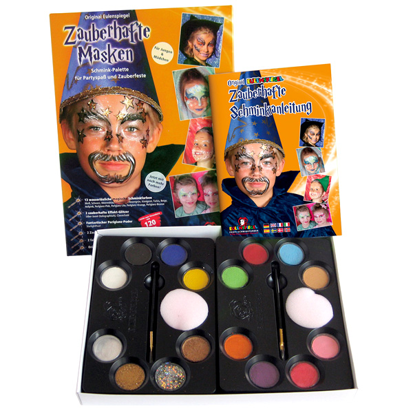 Tolle Faschingsmasken schminken, Profi-Schminkpalette 10 Farben, Anleitung, 3x Glitzerpulver, Perlglanz Effektpuder, Schmink Buch Tolle Faschingsmasken schminken, Profi-Schminkpalette 10 Farben, Anleitung, 3x Glitzerpulver, Perlglanz Effektpuder, Schmink Buch von Eulenspiegel