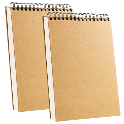 2 PCS A4 Skizzenbuch, 160 g/m² Skizzenbuch mit Spiralbindung, 60 Blatt / 120 Seiten Sketchbook, Hochwertiges Zeichenbuch für Profis geeignet für Malerei und Skizzieren, Brauner Einband von Euleryoo