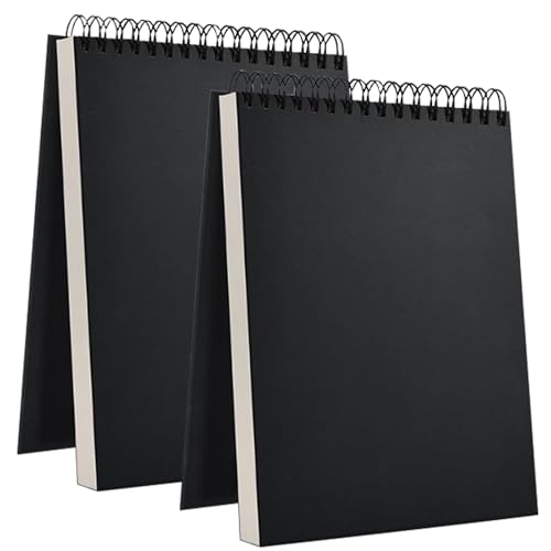 2 PCS A4 Skizzenbuch, 160 g/m² Skizzenbuch mit Spiralbindung, 60 Blatt / 120 Seiten Sketchbook, Hochwertiges Zeichenbuch für Profis geeignet für Malerei und Skizzieren, Schwarze Abdeckung von Euleryoo