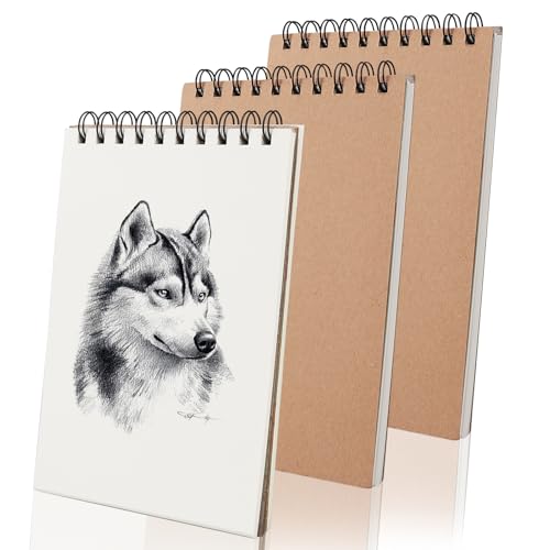 Euleryoo 3 Stück A5 Skizzenbuch, 120 g/m², 40 Blatt / 80 Seiten, Hochwertiges Zeichenbuch, Brauner Einband von Euleryoo