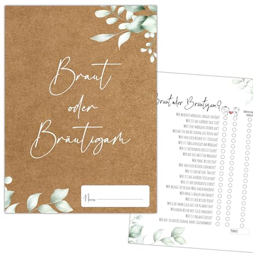 40 x Braut oder Bräutigam Hochzeitsquiz Hochzeitsspiel für Gäste Brautpaar Hochzeitsgeschenk Hochzeitsfeier Boho (Vintage H09) von Eummel