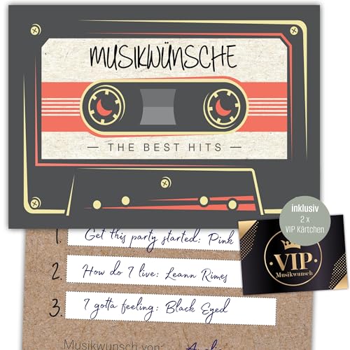 Eummel 100 Musikwunschkarten Retro inkl. VIP Karten Hochzeit Musikwunsch Dj Karten Geburtstag Boho Musikwünsche Musikkarten Partykarten von Eummel