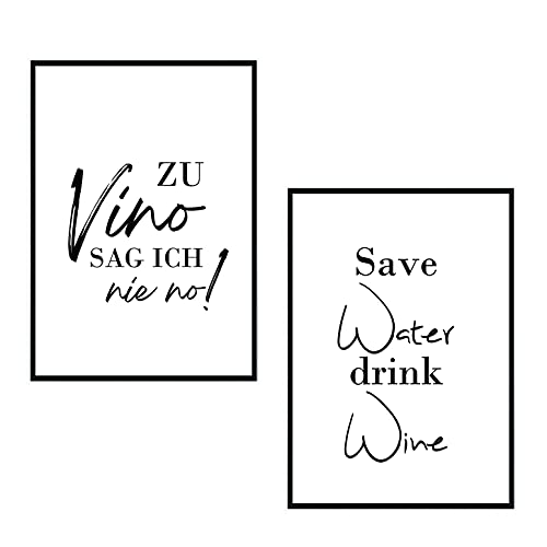 Set - Poster Bild DIN A4 - Zu Vino sag ich nie no Bilder - Die Geschenkidee für Weinliebhaber - Plakat Spruch lustiges Wein Geschenk Wine Sprüche Typografie schwarz weiß Küche Wohnzimmer Deko Set - Poster Bild DIN A4 - Zu Vino sag ich nie no Bilder - Die Geschenkidee für Weinliebhaber - Plakat Spruch lustiges Wein Geschenk Wine Sprüche Typografie schwarz weiß Küche Wohnzimmer Deko von Eummelchen