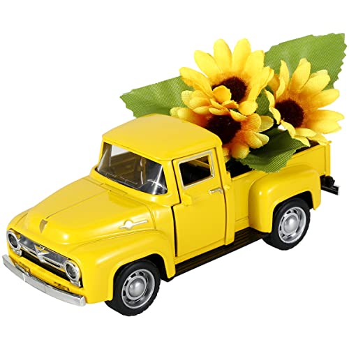 Rummy Sonnenblume Metall Gelb Mini LKW Metall Dekorationen mit Künstliche Blume Vintage Bauernhof Tisch Nette Küche Tablet Küche Deko Dekorationen von Eummy