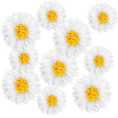 10 Stück Gänseblümchen Seidenpapier Pom Poms, Blumen hängende Dekorationen, Gänseblümchen Party Dekorationen, Papierblumen für Abschlussfeier, Gänseblümchen Seidenpapier Blumen für Party Dekoration, von EupHHonycs