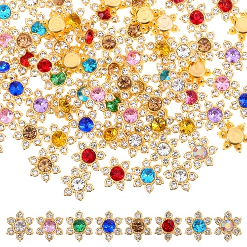 100 Stück 13 mm Blumen-Strasssteine, Blumenkrallen-Strasssteine mit goldener Basis, Farben zum Aufnähen auf Strasssteine, Edelsteine für Bastelarbeiten, Schmuckherstellung, Kleidung, Nähzubehör von EupHHonycs