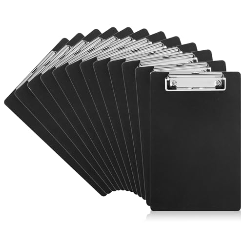 12 Stück Klemmbretter 21,6 x 32,1 cm Mini-Klemmbretter mit Stifthalter, Clip, A4, Memo-Klemmbrett, Kunststoff-Taschenklemmbrett mit Profilclip für Schule, Büro, Restaurant, Café, Hotel (schwarz) von EupHHonycs
