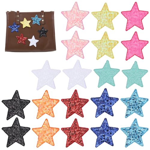 20 Stück Pailletten-Stern-Aufnäher zum Aufbügeln, bunt, glänzende Sterne, Stickerei, Pailletten für Kleidung, Jacken, Jeans, Hosen, Kleid, Rucksack, Hut, Dekorationen 20 Stück Pailletten-Stern-Aufnäher zum Aufbügeln, bunt, glänzende Sterne, Stickerei, Pailletten für Kleidung, Jacken, Jeans, Hosen, Kleid, Rucksack, Hut, Dekorationen von EupHHonycs