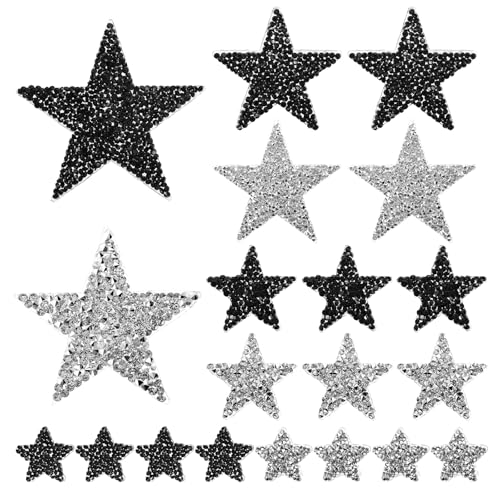 20 Stück Stern-Aufnäher zum Aufbügeln, 4 Größen, Strasssteine, selbstklebende Applikation, Aufkleber, Sterne, Glitzer, Kristall-Patches für Kleidung, Jacken, Hüte, Kleider, Mützen und von EupHHonycs