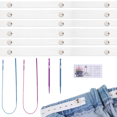 32 Stück verstellbare elastische Jeans-Taillenspanner für Damen und Herren, Jeans, Taillenverlängerung, Hosenknopfspanner mit 20 Knöpfen, 1 Nähset und 4 Fadenhaken von EupHHonycs