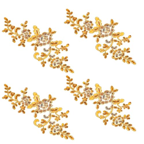 4 Stück Pailletten bestickte Spitzenaufnäher, goldfarbene Blumen-Applikationen, Nähen, Blumenstoff, Basteln, Dekoration, Flicken, Blumenmotiv, Spitzendekor für DIY, Kleidung, Kleid, Hosen, Nähen 4 Stück Pailletten bestickte Spitzenaufnäher, goldfarbene Blumen-Applikationen, Nähen, Blumenstoff, Basteln, Dekoration, Flicken, Blumenmotiv, Spitzendekor für DIY, Kleidung, Kleid, Hosen, Nähen von EupHHonycs