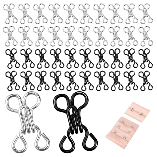 EupHHonycs 100 Set Nähhaken und Ösen, Metall-BH-Haken und Ösen, Ersatzhaken, Haken- und Ösenverschlüsse für Kleidung, Hosen, Rock, Nähen, DIY, Handwerk, Silber und Schwarz (14 mm) von EupHHonycs