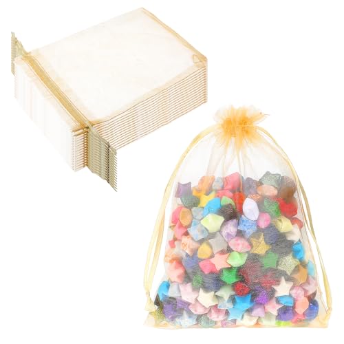 EupHHonycs 100 Stück Gold Organzasäckchen, Hochzeit Organza Beutel 13x18 CM Groß Geschenk Organzabeutel, Organza-Beutelchen mit Kordelzug, Bonbons Geschenk Schmuckbeutel von EupHHonycs