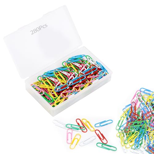 Eupneicu Büroklammern Bunt [280 Pcs], Wiederverwendbare Paper Clips Für Büro, Ideal Zum Sortieren Und Befestigen Von Dokumenten, Farbig Sortiert - Ideal Für Haushalt, Büro, Schule, Uni von Eupneicu