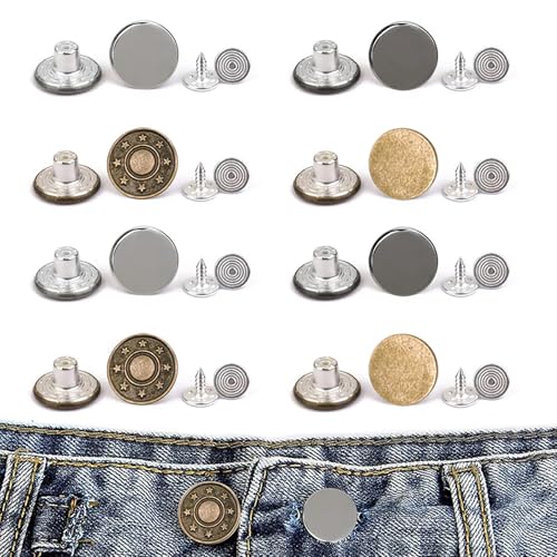Eupneicu Jeans Knöpfe 17 mm, Hosen Ersatz Knöpfe Nähfreiknopf Ersatzknopf Verstellbare, Metall Hosenknopf Für Jeansknopf Zur Reparatur Von Jeans, Hose[16 Stück] von Eupneicu