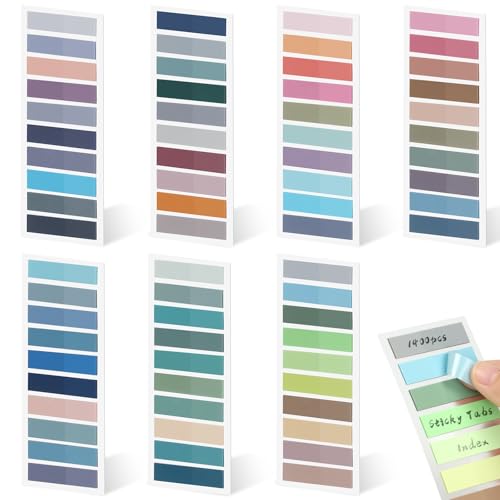 Euqvunn 1400 Stück Haftstreifen, 70 Farben Halbtransparente Seitenmarker, 7 Blöcke, Beschreibbare Wiederverwendbare Sticky Notes Klebezettel für Annotation, Bürobedarf, Planung & Organisation von Euqvunn