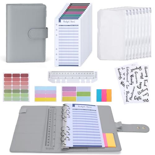 Euqvunn Budget Planner, A6 Budget Binder mit Bargeldumschlägen, verstellbaren Verschlüssen Geld Sparen Mappe, Umschlagmethode für Money Organiser, A6 Sparbuch für Geld - Grau Euqvunn Budget Planner, A6 Budget Binder mit Bargeldumschlägen, verstellbaren Verschlüssen Geld Sparen Mappe, Umschlagmethode für Money Organiser, A6 Sparbuch für Geld - Grau von Euqvunn