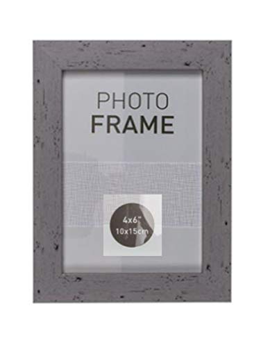 EuroDiscount Bilderrahmen Fotorahmen Kunststoff Rahmen in Holz vintage Optik für Bildformat 10 x 15 cm 1 Stück, Farbe:Grau von EuroDiscount