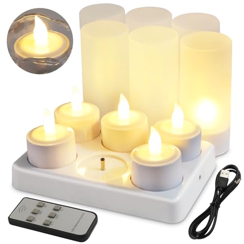 EuroFone Wiederaufladbare LED Kerze Teelichter Teelichter Flameless Kerze mit Ladestation 6pcs/set (Warm white with remote) von EuroFone