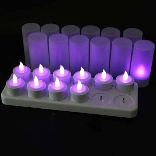 EuroFone Wiederaufladbare Teelichter, Flackernde Led Teelichter,flackernde, flammenlose(Kerzen12er-Set,lilakeine Fernsteuerung) von EuroFone